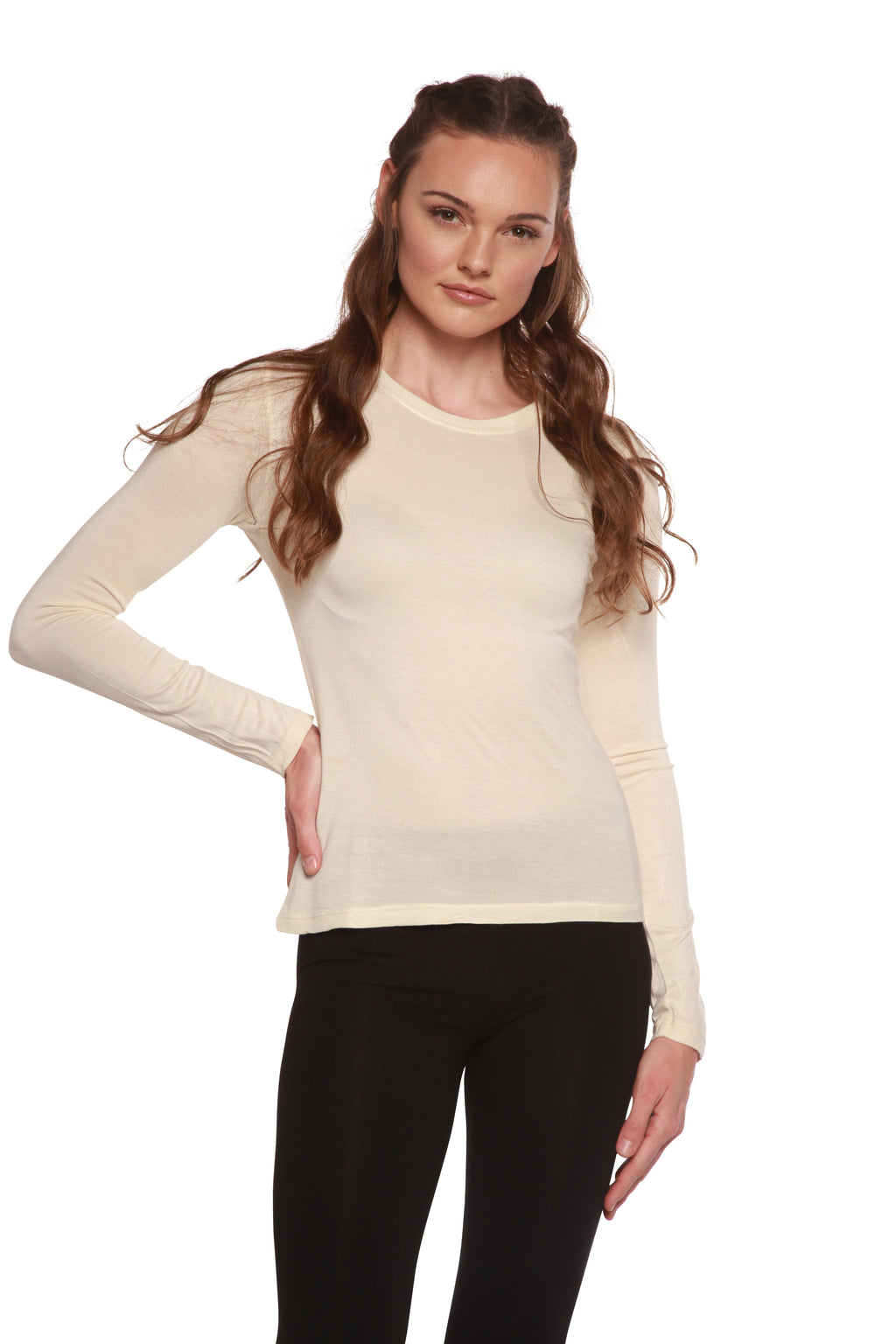 Liquidación Camiseta de Manga Larga para Mujer con Cuello Redondo 100% Viscosa de Bambú