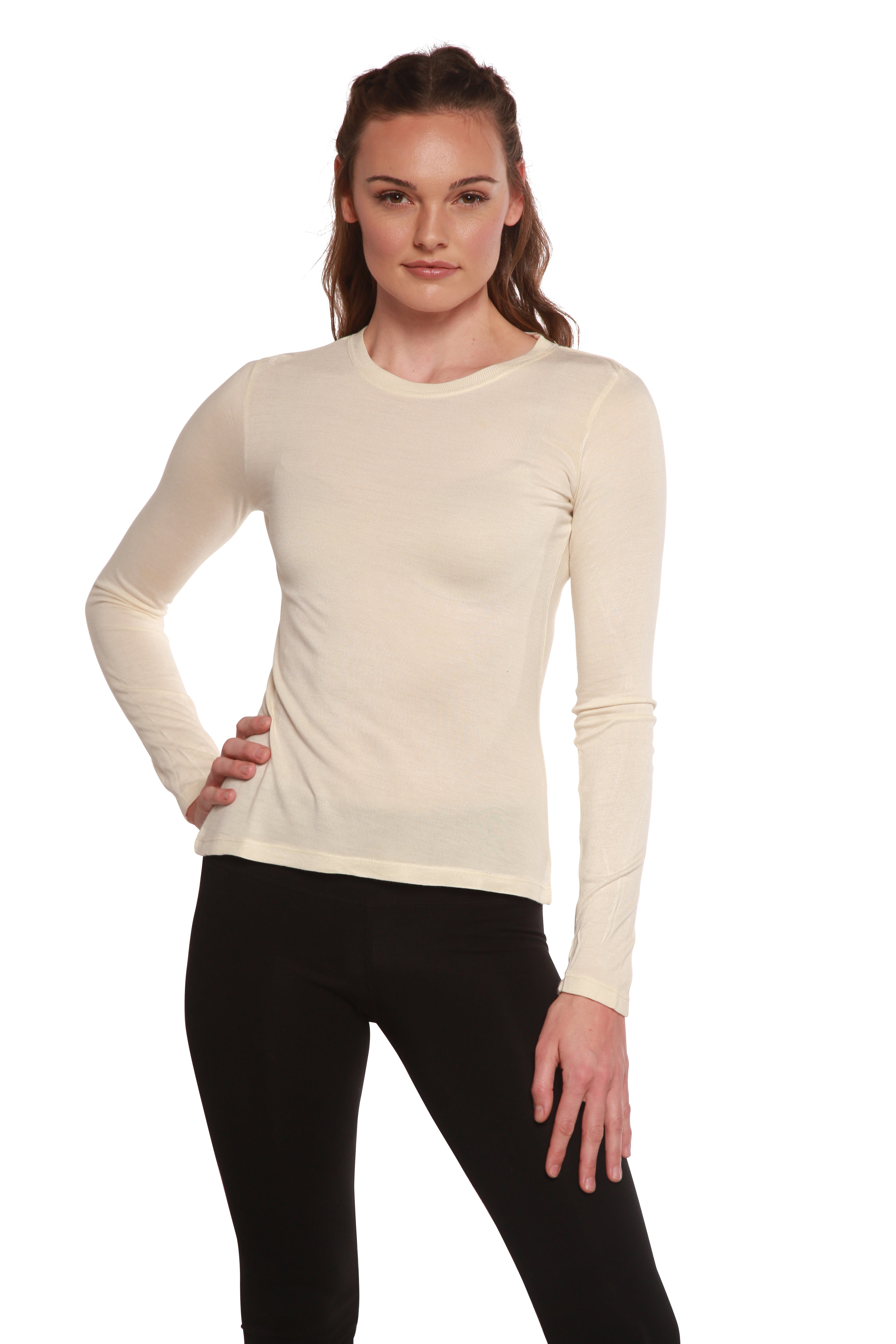 Liquidación Camiseta de Manga Larga para Mujer con Cuello Redondo 100% Viscosa de Bambú